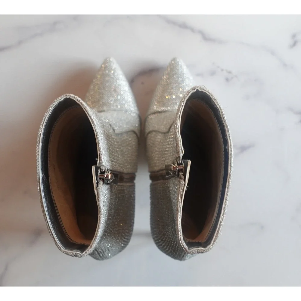 MICHAEL KORS Rue Rhinestone Pointed Toe Stiletto Booties Silver Size 8 Bling Y2K